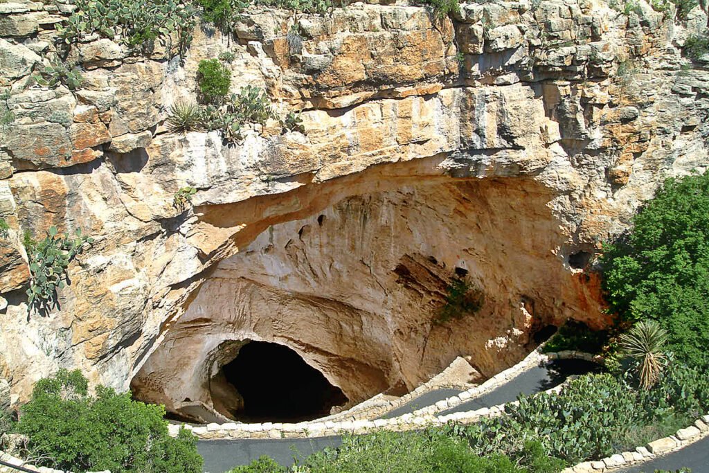 An overhead view of a cavern entrance at Carlsbad Caverns National Park in New Mexico, credit to the National Park Service