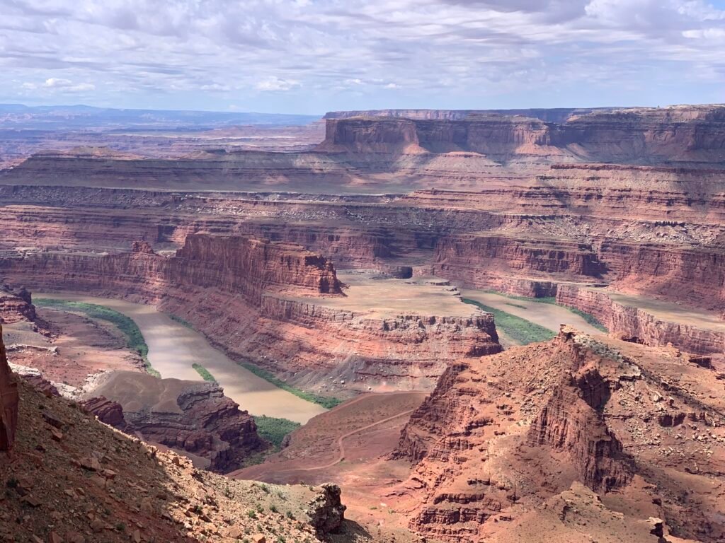 View from the overlook at Dead Horse Point State Park, with views of the Colorado River