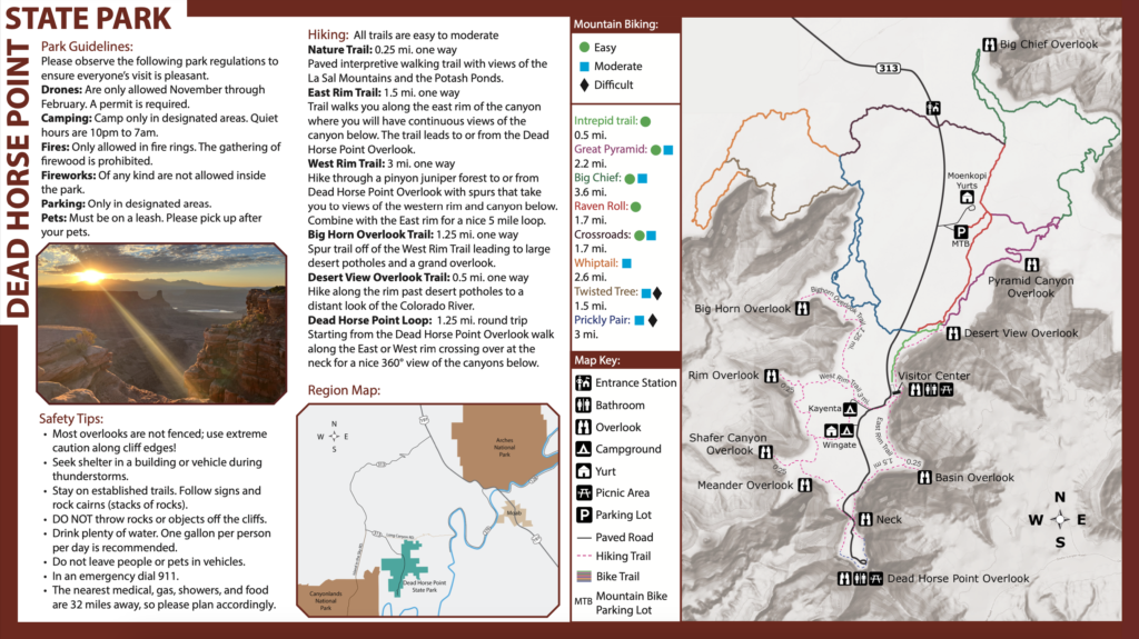 A map of Dead Horse Point State Park from the Utah State Parks' website